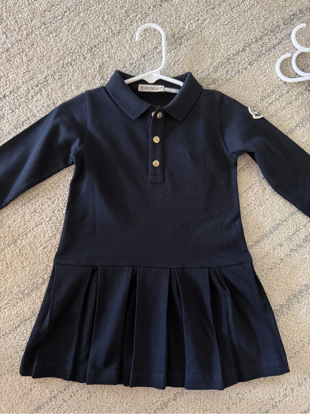Moncler Navy Long-Sleeve Polo Pleated Girls' Dress